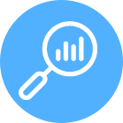 A magnifying glass with an image of a bar graph.